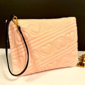 Betsey Johnson Large Pink Quilted Heart Pouch/Clutch